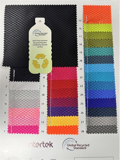 GZ-TY  菱形格PU  RPET再生面料  100%RPER   100%P  幅寬：147CM 防潑水   45度照